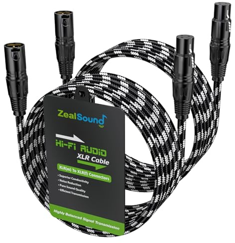 zealsound XLR Kabel 3m 2er Pack, 3-Polig Stecker auf Buchse, Nylon-ummanteltes Hi-Fi XLR Audio Mikrofonkabel für Heimstudio, Mischpult, Podcast, Aufnahme & Bühne