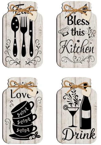 PH PandaHall 4pz Decorazioni da Parete Cucina in Legno Cartello a Forma di Barattolo con Scritte Eat Drink Love Less This Kitchen Stile Rustico per Cucina Casa Sala da Pranzo Soggiorno Bar, 15x9cm