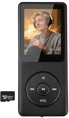 32 GB Lettore MP3 Classico - Bluetooth 5.3 riproduzione musica senza perdita Hi-FI Piccolo lettore MP3 Sport mit Kopfhörer per Bambino/Adulto Super schermo Colore leggero da 1,8, Nero