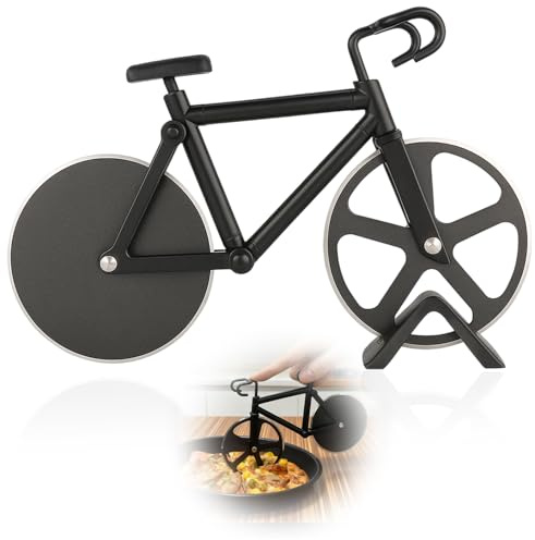 Cortador de pizza para bicicleta, 18,5 cm, acero inoxidable antiadherente, cortador de pizza, divertido cortador de pizza, cortador de pizza doble con rueda de corte afilada y soporte para regalos de