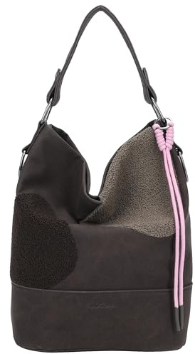 Fritzi Olga Limited Happy Flocked Hobo Handtasche Kunstleder Damen Umhängetasche Festival City vegan Flockdetails Kordelanhänger 37 x 27 x 17 cm – Braun, Pink, Grün, Beige