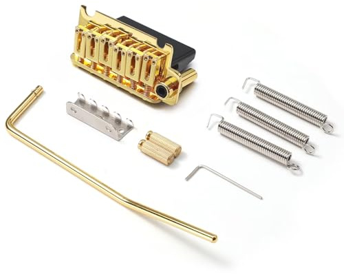 Gitarr Tremolo Vibrato bro bakstycke för Fender ST, kompatibel med Squier ST stilgitarrer, 6-skruv synkroniserat Tremolo-system med arm, fjädrar och klo, guld/krom (guld)
