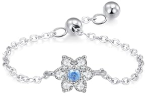 Ayoiow Blume Vorsteckring Platin für Damen mit Topas und Moissanit, Kette Eheringe Platin Echt für Sie, Größe 48 (15.3)