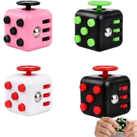 4Pcs Fidget Sensory Cubes, Fidget Cubes, Office Stress Relief & Focus Aid | Durable Construction, Ergonomic Features, Ergonomic Features, Multiple Tactile Activities, Multicolored