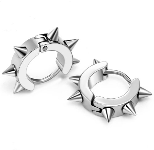 JewelryWe Punk Biker Rivet Earrings Stainless Steel Spike Taper Cool Stud Earrings for Men Women,Hypoallergenic