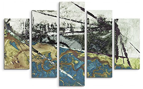 Paul Sinus Art 5 teiliges Wandbild auf Leinwand (Gesamt: H: 100cm B: 160cm) Keilrahmenbild Canvas Fotodruck Leinwandbild Leinwanddruck Kunstdruck Wandbild blau grün schwarz gemalt