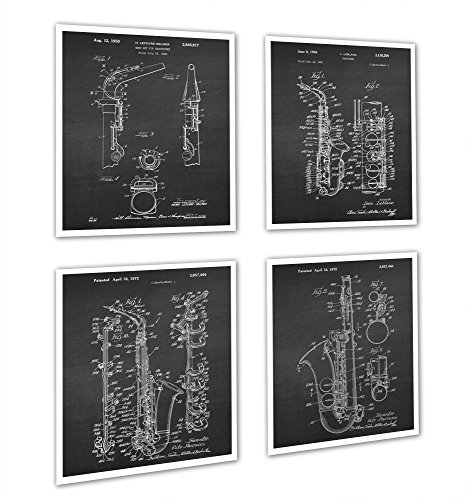 Gnosis Picture Archive Saxophon Decor Set von 4 Saxophon Art Prints gerahmt Saxophon Geschenke Patente Saxophon chk4 a
