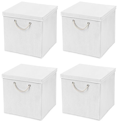 Stick&Shine 4x Aufbewahrungs Korb Weiß Faltbox 30 x 30 x 30 cm Regalkorb faltbar mit Kordel und mit Deckel