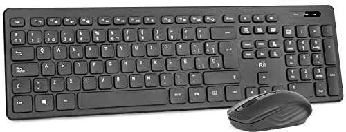 Rii RK200 2.4Ghz Combo Ratón y Teclado Inalámbrico para Android/Windows/Mac/Linux y Otros Dispositivos con USB-QWERTY Español,Color Negro