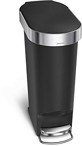 simplehuman CW1390 40 Liter, schmaler Treteimer mit Beutel-Klemmrand, Mülleimer Küche, Abfalleimer, Mülltrennsystem, Mülltrennung, Recycling, schwarzer Kunststoff, 5 Jahre Garantie