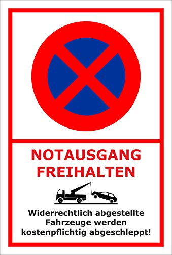 Melis-Folienwerkstatt Parken verboten Schild – Abschleppschild - Notausgang freihalten – 30x20 cm – 3mm Aluverbund – Verschiedene Größen und Materialien