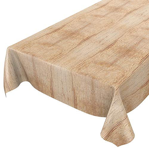 ANRO Wachstuchtischdecke abwaschbar Garten Tischdecke Wachstuch Rund Oval Eckig Indoor Outdoor Holz Beige Braun 180x140cm