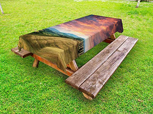 ABAKUHAUS Toscana Tovaglia da Esterno, Toscana Cipressi, Tovaglia da Picnic Lavabile Decorativa, 145 cm x 305 cm, Vermilion Khaki