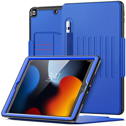 SEYMAC Case for iPad 9th/7th/8th Generation 10.2 inch 2021/2020/2019, Blue | Magnetic Smart Cover with Auto Sleep/Wake,Card Slots, Multi-angle Stand for iPad 9th Gen Case