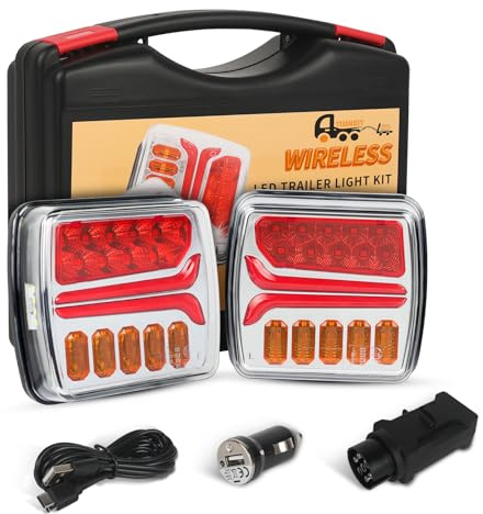 Yuanjoy LED Drahtlose Anhänger Rückleuchten Set, Kabelloses 12V Magnetische Rücklichter mit Wasserdicht E-Prüfzeichen, Wiederaufladbare für Wohnmobile Boote Fahrzeuge Caravans