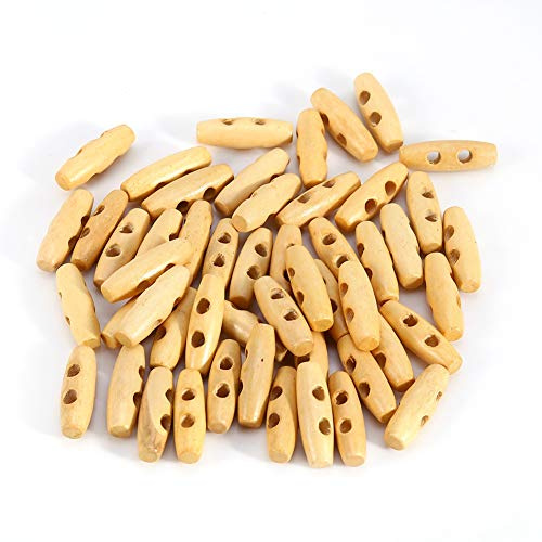50 Stück 30mm Holz 2 Löcher Mantel Duffle Toggle Holzhorn Handgefertigte Nähstrickknöpfe für DIY Art Craft Supplies