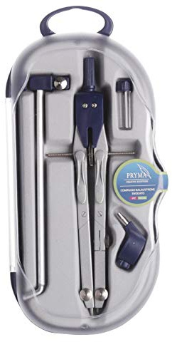 Pryma Compasso Balaustrone Snodato Set 4 Pezzi – Kit Completo con Compasso Professionale, Mine di Ricambio e Accessori – Strumenti da Disegno Tecnico e Geometrico per Scuola, Ufficio e Architettura