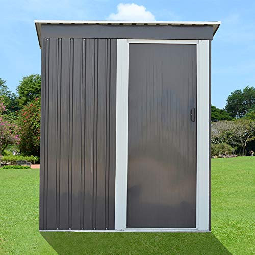 Outdoor Backyard Garden Steel Tool House Warehouse, Garden Shed 3FT X 5FT Pent Roof Outdoor Tools Store Storage with Sliding Door, Grey