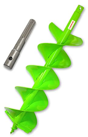 WERHE Erdbohrer 200 mm, Doppelspirale, Vollstahl, SDS Max Aufnahme, 80 cm | Zentrierspitze für präzises Ansetzen, inkl. SDS Max Adapter und Sicherungsbolzen, ideal für Pfahlbohrung und Zaunbau