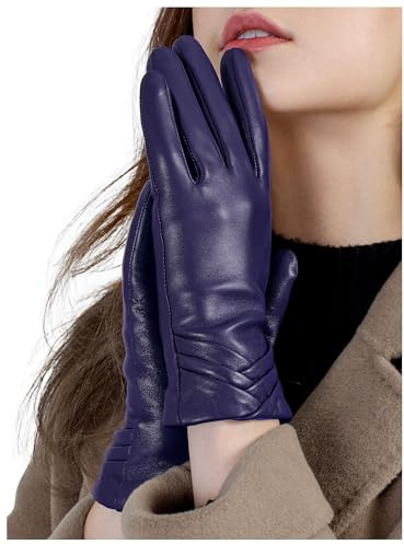 GSG SINCE 1998 Lederhandschuhe Damen Gefüttert Echtleder | Gefüttert mit Wolle, Touchscreen-Thermo-Handschuhe in stilvollem Design für Winter
