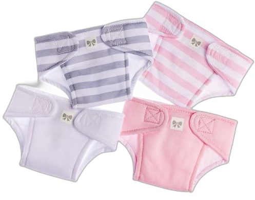 JC Toys - Set mit 4 Windeln für Puppen von 36 bis 45 cm, waschbar und wiederverwendbar, Mehrfarbig, Rosa, ideal zum Spielen, entworfen in Spanien von Berenguer, +2 Jahre, 81003