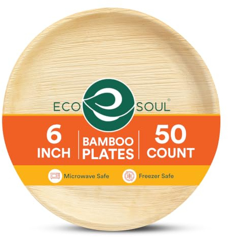 ECO SOUL runde Palmblatt Teller 15 cm (6 Zoll) (50 Stück) | 100% kompostierbar & stabil | Bio Einwegteller aus Palmblatt | Hochwertiges Einweggeschirr für Party & Dinner