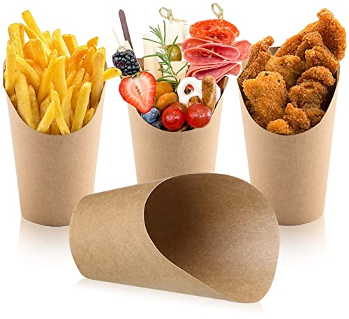 50 Piezas Cajas para Papas Fritas, 12OZ Vasitos para Aperitivos Carton, Cajas para Palomitas, Vasos de Papel Kraft para Palomitas, Helados, Aptos para Todo Tipo de Fiestas, Bares de Aperitivos