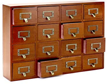QWORK Desk Drawer Organizer, Wooden Vintage Apothecary Cabinet with 16 Drawers, Home Office & Tea & Dresser Bedroom Organization and Storage, Traditional Apothecary Cabinet, Brown
