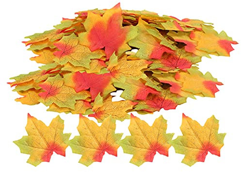 Sempoda 100 Stück/Beutel, Künstliche Ahornblätter, Künstliche Herbst-Ahornblätter, Thanksgiving-Herbstblatt, Künstliche Herbst-Ahornblätter für Thanksgiving, Herbstblätter, Hochzeit,(rot grün)