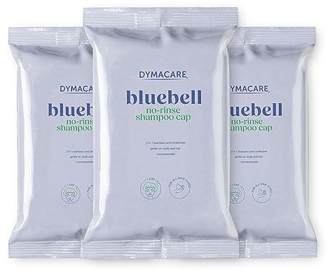 DYMACARE Bluebell No Rinse Shampoo Cap | Skölj fri duschmössa som schampo och villkor | PH balanserad vattenlös hårtvätt | 3 lock