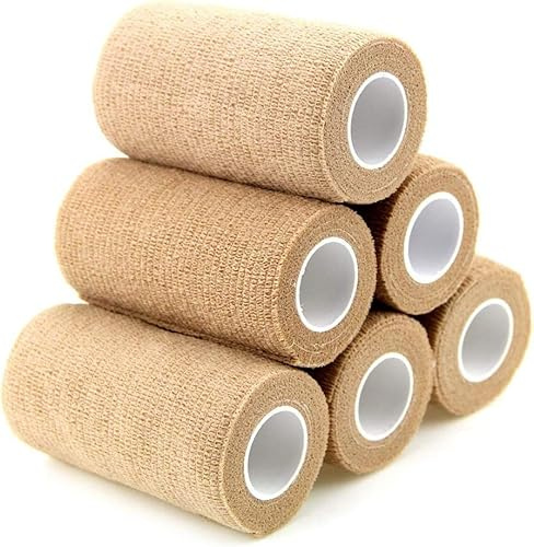 LATRAT 6 Stück Selbsthaftende Bandage, 10 cm X 4.5 m Haftbandage Selbsthaftende Bandage für Schwellung und Schmerzen, Hautfarben