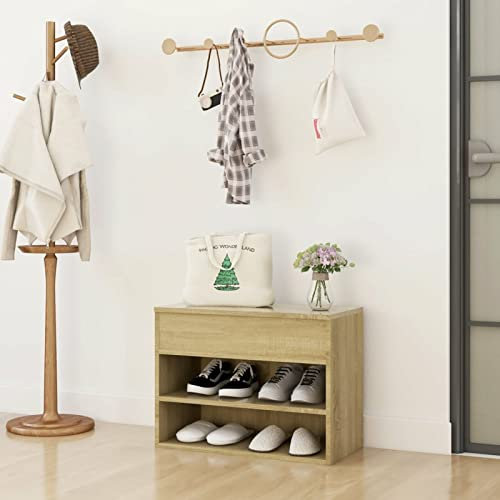 Homgoday Schuhbank Schuhschrank Schuhregal mit Stauraum Schuhaufbewahrung Sitzbank Bank mit Schuhablage Schuhtruhe für Eingang Flur Schlafzimmer Sonoma-Eiche 60x30x45 cm Holzwerkstoff
