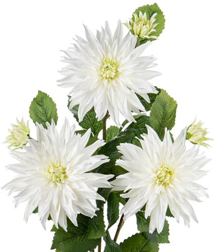 Hollyone 3PCS Weiße künstliche Dahlie Blumen, 75cm gefälschte große Seidenblumen mit langem Stiel für florale Arrangements, Faux Dahlien Blumen für DIY Hochzeit Party Mittelstücke Haus Büro Dekoration