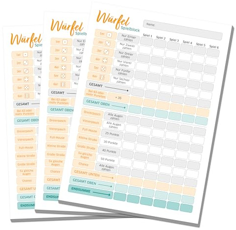 Primus Print Würfelspiel Block DIN A5 oder A6 - übersichtlich - 80g Naturpapier - Ersatzblock - auch im Set erhältlich (3er Set, A6)