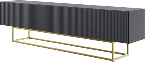 Selsey TV Schrank Board Sideboard Fernsehtisch Fernsehschrank 175 cm Goldene Beine Gefräste Front Schwarz Veldio