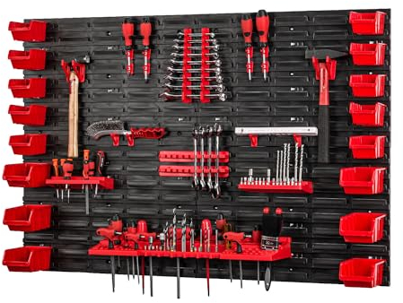PAFEN Tool Wall With Stacking Boxes - 1152 x 780 mm - Storage System for Garage Workshop Tool Holders With Perforated Wall Rack - Organiser System Set 41 Pieces