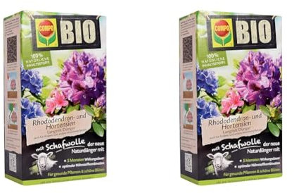 COMPO BIO Rhododendron- und Hortensiendünger, Pflanzen-Dünger für alle Rhododendren und andere Moorbeetpflanzen, 5 Monate Langzeitwirkung, 2 kg (Packung mit 2)