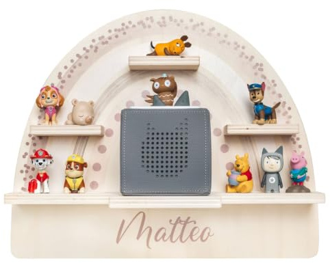 wunderwunsch personalisiertes Tonie Regal für Kinderzimmer - Magnetisches Toniebox Regal für Toniebox1 & 2 Plus Figuren mit abgerundeten Ecken & Kanten (Regenbogen beige)