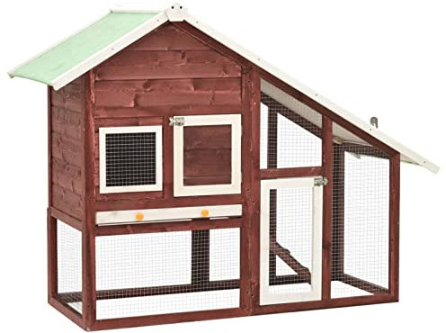 BAZZI Kaninchenstall und Hasenstall, Mokka und Weiß, Freigehege für Kaninchen, 140x63x120 cm, Meerschweinchen Käfig, Hasenhaus, Kleintierhaus, Hamsterkäfig, Aus Tannen Massivholz