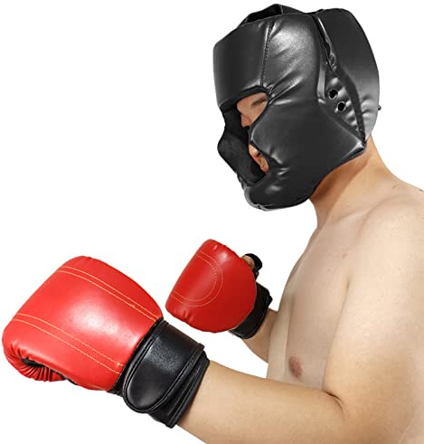 Xujuika Kids Boxing Headguard, PU Leather Head Guard for Adults Boys Girls, Helmet Protector for MMA Boxing Headgear Sparring Martial Arts Karate Taekwondo, Full Face Protection