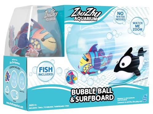 John Adams Zhu Zhu Pets Aquarium Bubble Ball & Surfboard Starter Playset WITH Fish | Electronic Land-Swimming Pets for Kids | Mess-Free Fun Toy | Connects to All Zhu Zhu Playsets | Ages 4+