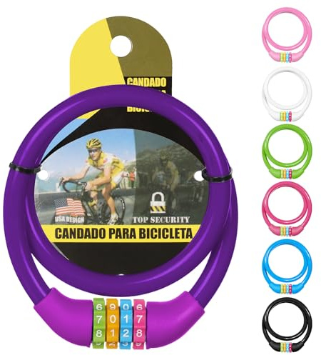 Ainiv Antivol Vélo, 65cm Cadenas de Velo, Câble Antivol avec 4 Chiffres Intelligente Code, Antivol Code pour Vélo, Scooter, Motos, VTT - Violet