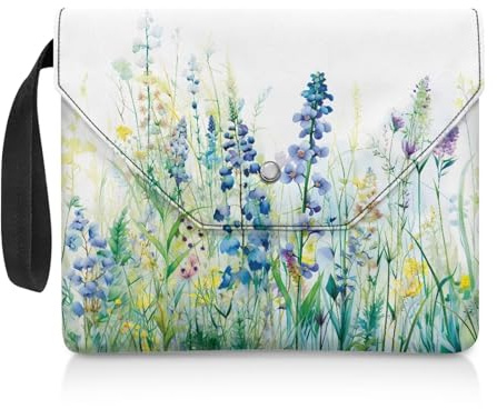 NETILGEN Buchhülle für Leseliebhaber, Geschenke, waschbar, Buchumschlag mit gepolstertem Tragegriff, Lesegerät, Geschenk, 30 x 24 cm, blau-grünes Blumenmuster