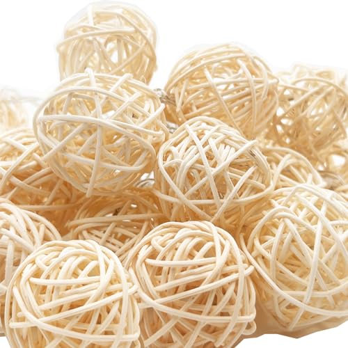 realideas Guirlande lumineuse LED en forme de boule en rotin – 4 m avec 20 boules de rotin – Fonctionne avec piles pour intérieur et extérieur – Guirlande lumineuse décorative pour chambre à coucher