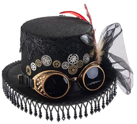 jebyltd Unisex Zylinder Steampunks Brille Gear Hut Elegant Fedoras Cosplay Party Dress Up Hut Maskerades Kostüm Steampunks Hut für Musikfestival