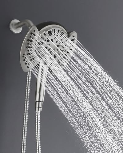 INAVAMZ 2-in-1 Shower Head with Handheld Combo: 2.5GPM Rainfall Shower Head & Detachable Shower Head Use Together or Alone, 9 Spray Settings Hand Held Showerhead with Hose, Nickel