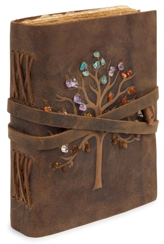 GlobeeCraft Carnet de voyage en cuir avec arbre de vie - Tannage végétal, papier de coton - Idéal comme journal d'écriture, carnet de voyage ou carnet de notes - 18 x 13 cm