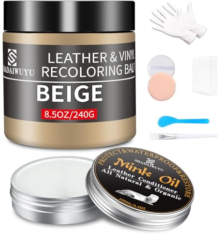 240g Lederpflege Auto mit Lederfett(100ml),Leder Reparatur Set Beige,Flüssigleder,Lederfarbe,Kunstleder Reparaturset zum Reparieren von Sofas,Vinylmöbeln,Autositz bei Verblassen und Kratzer