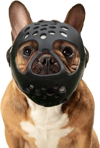 LoKori Französische Bulldogge Maulkorb, Maulkorb für Hunde mit kurzer Schnauze, Maulkorb für Hunde mit abgeflachter Schnauze-verstellbar, für kleine, mittelgroße und große Hunde (L)