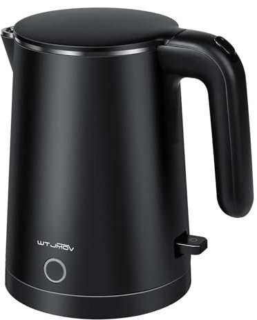 WTJMOV Electric Kettle Stainless Steel, 1.0L Small Water Boiler 1200W Fast Boiling, Double Wall Tea Kettle Pot Automatic Shut Off, Durable Coffee & Tea Maker/Warmer/Heater Black